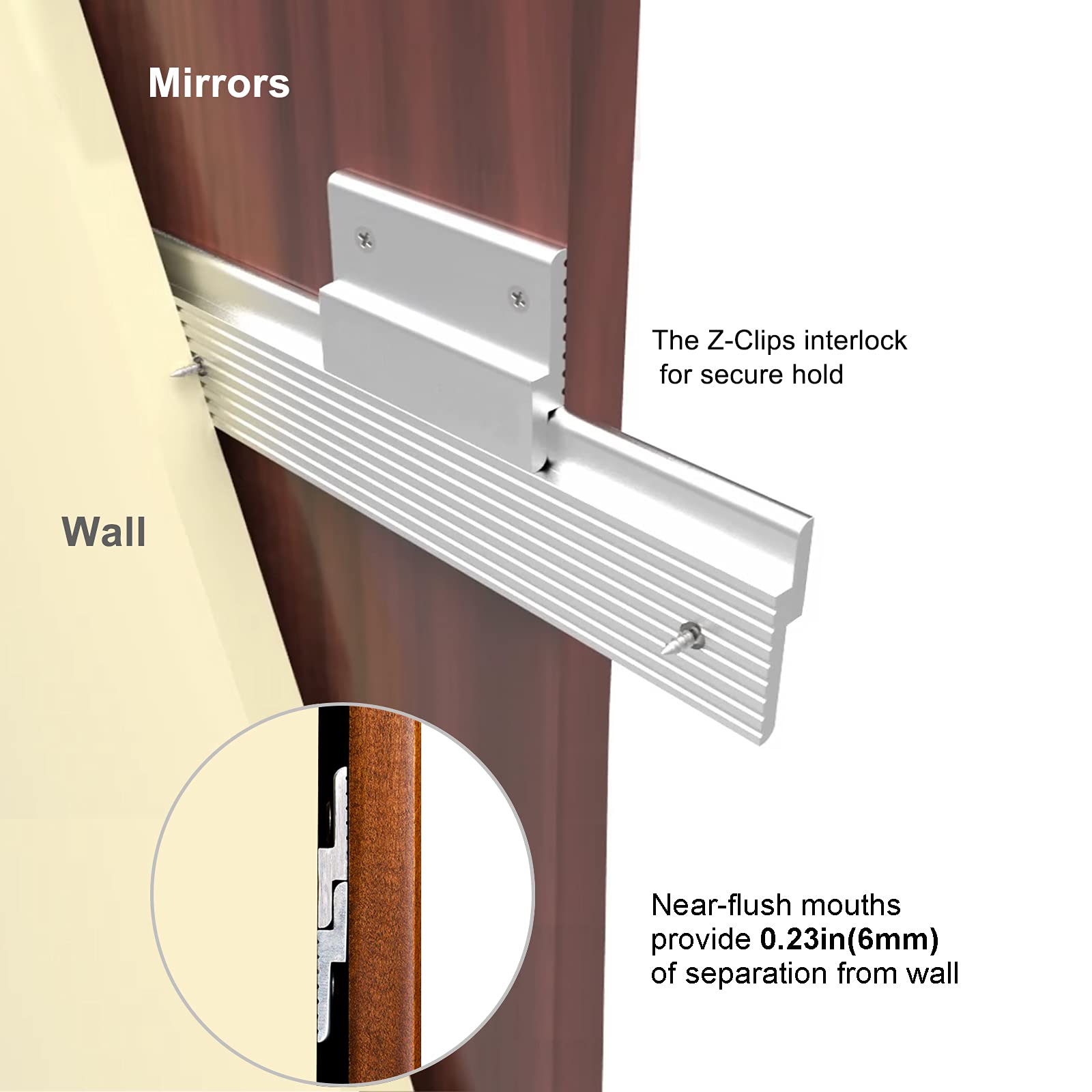 6 inch French Cleat Picture Hanger, Aluminum Mirror Hanging